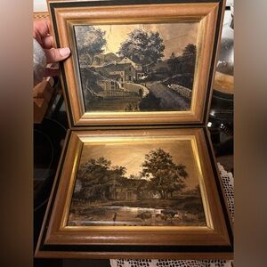 Vintage Courier and Ives Gold-Toned Framed Art Set